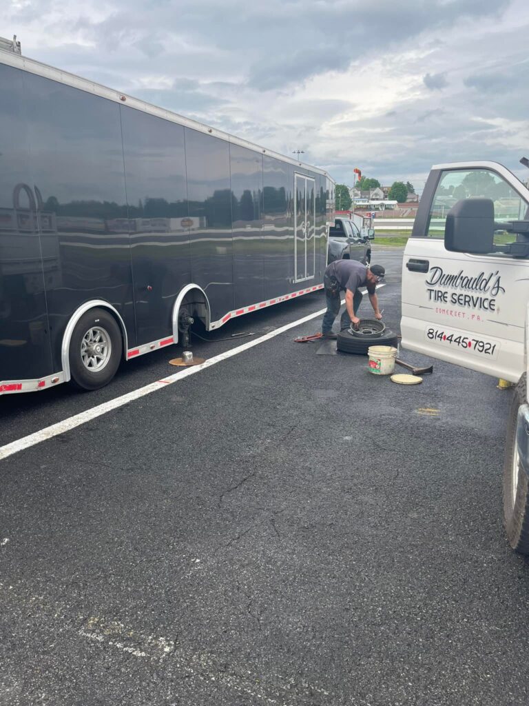 Roadside trailer repair by Dumbauld's.